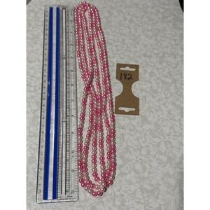 Lot of 2 Necklaces Pink Round Beads & Green Beaded No Clasp 30"-72"